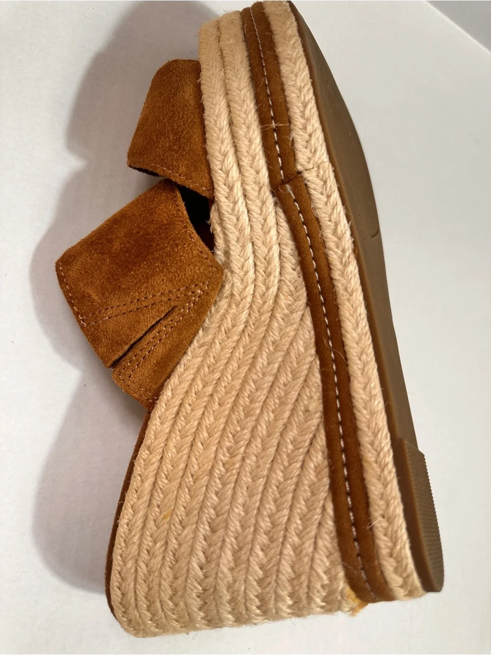 Crown Tan Suede Espadrille Platform Wedge Size 10